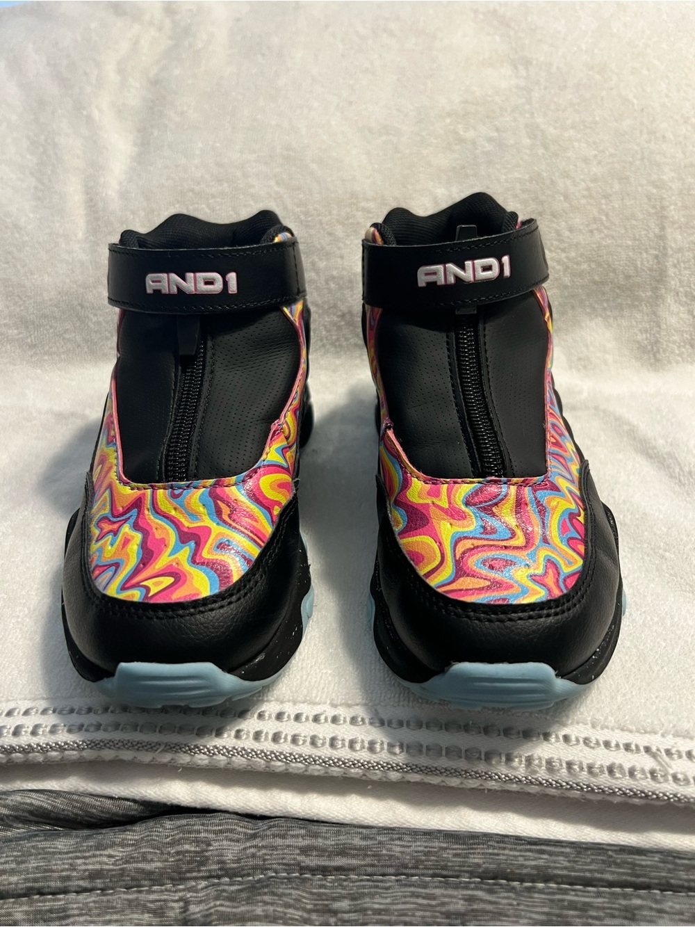 And1 Black Sneakers with Pink, Yellow & Blue Swirl Accents